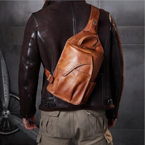 TACWJDM] 男性用ソフトレザースリングバッグ、クロスボディバッグ